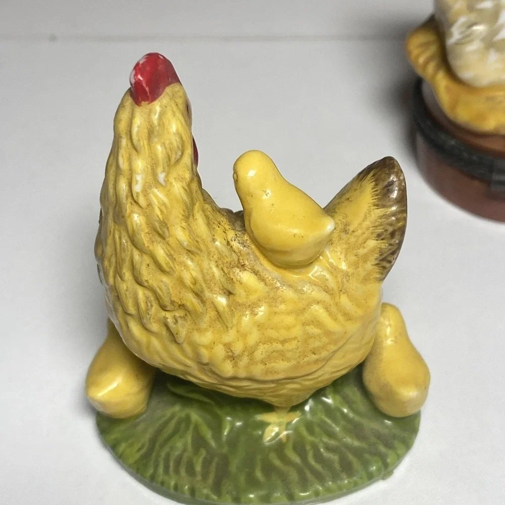 3 Beautiful Porcelain Hen-Rooster Figurines (One Is A Trinket Box)